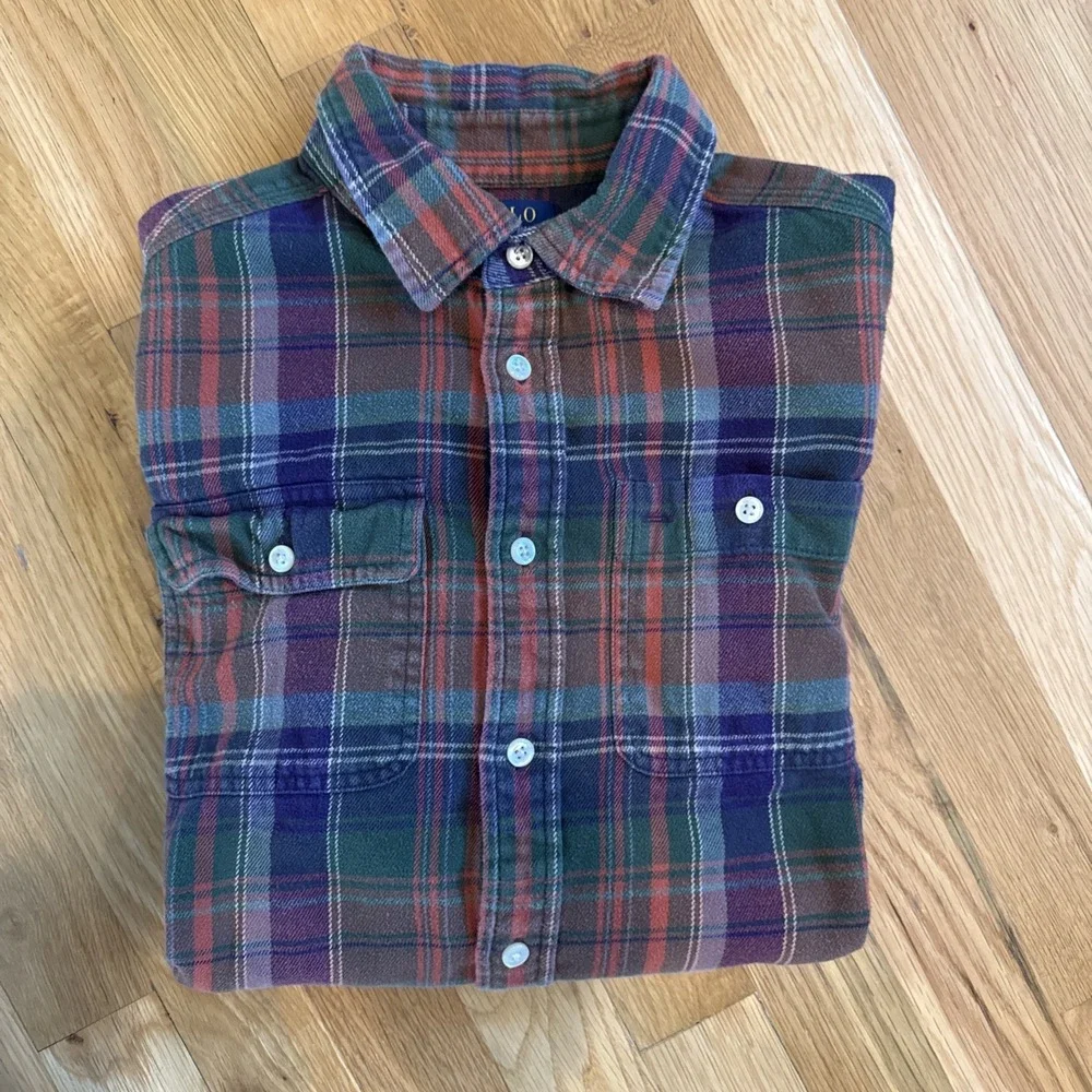 Vintage Polo Ralph Lauren Shirt Boys Large (14-16) Plaid Flannel Button Up Y2K